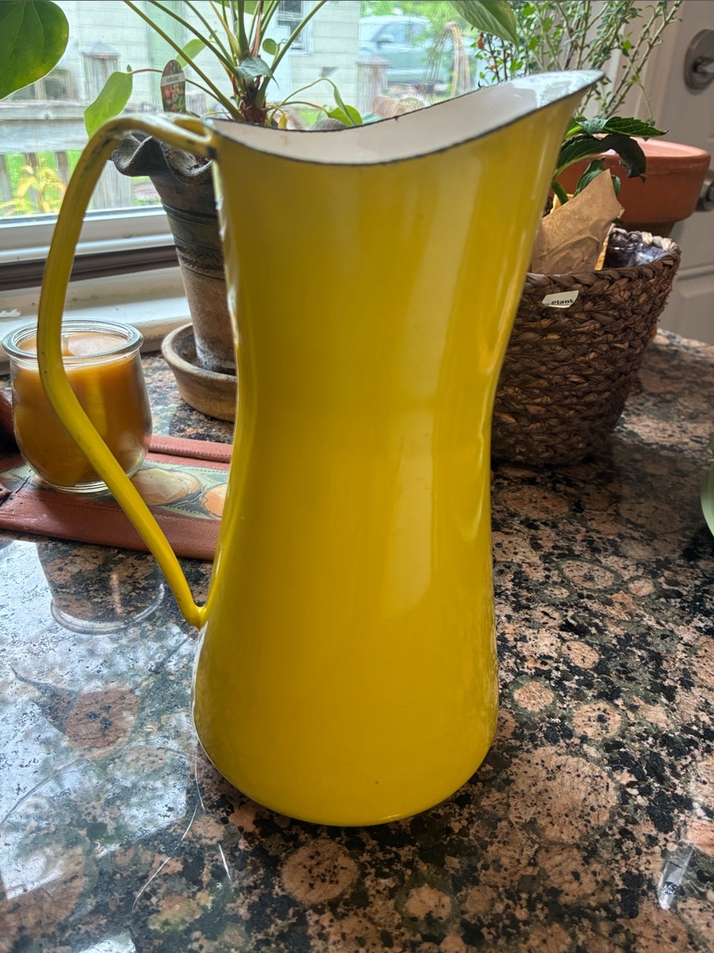 Vintage MCM Dansk Kobenstyle JHQ Yellow Enamel Pitcher